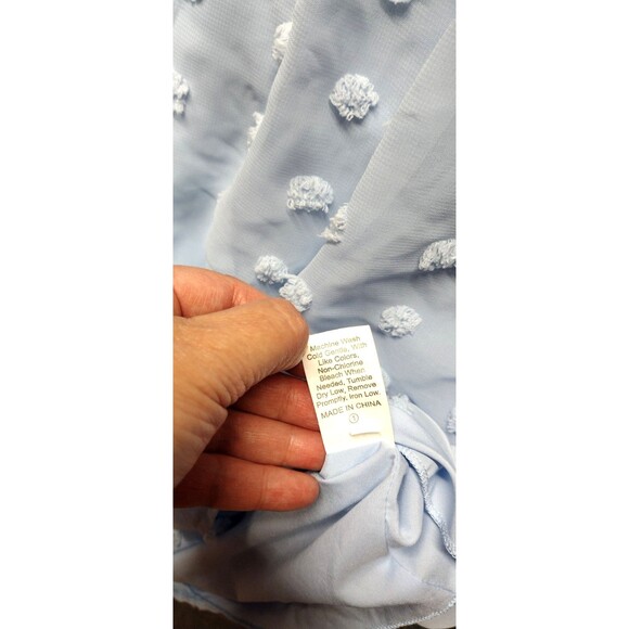 Womens Chiffon Dot Blouse Large Light Blue Cap Sleeve V Neck Sheer Underlay READ - Picture 4 of 10